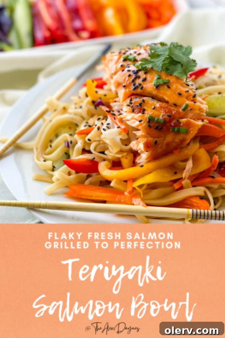 Pinterest graphic to save the Teriyaki Salmon Bowl recipe.