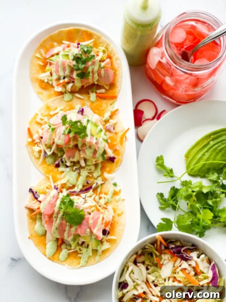 A visually appealing shot of the completed salmon fish tacos.