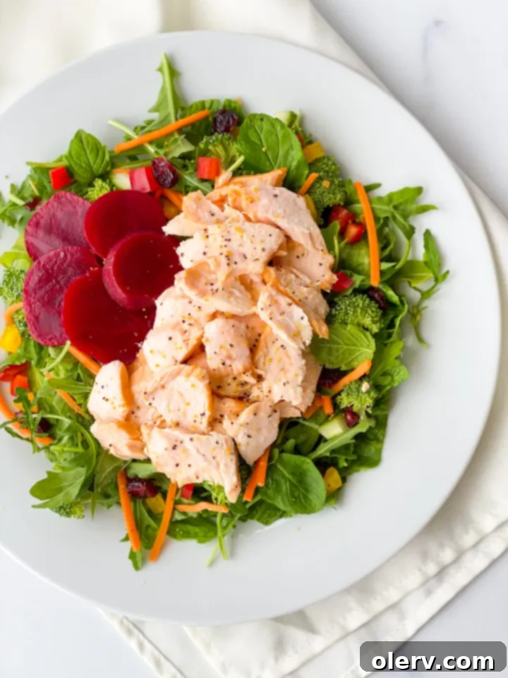 Grilled Salmon Salad on a plate