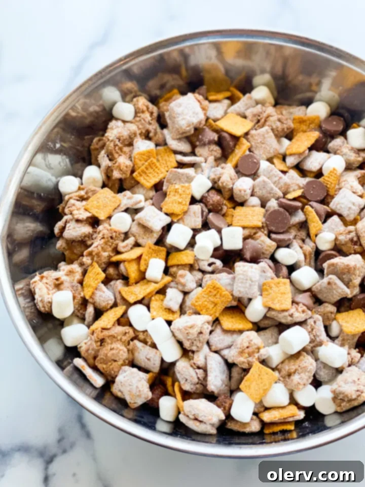 Campfire Crunch Bites 7 S'more Muddy Buddies in a serving bowl