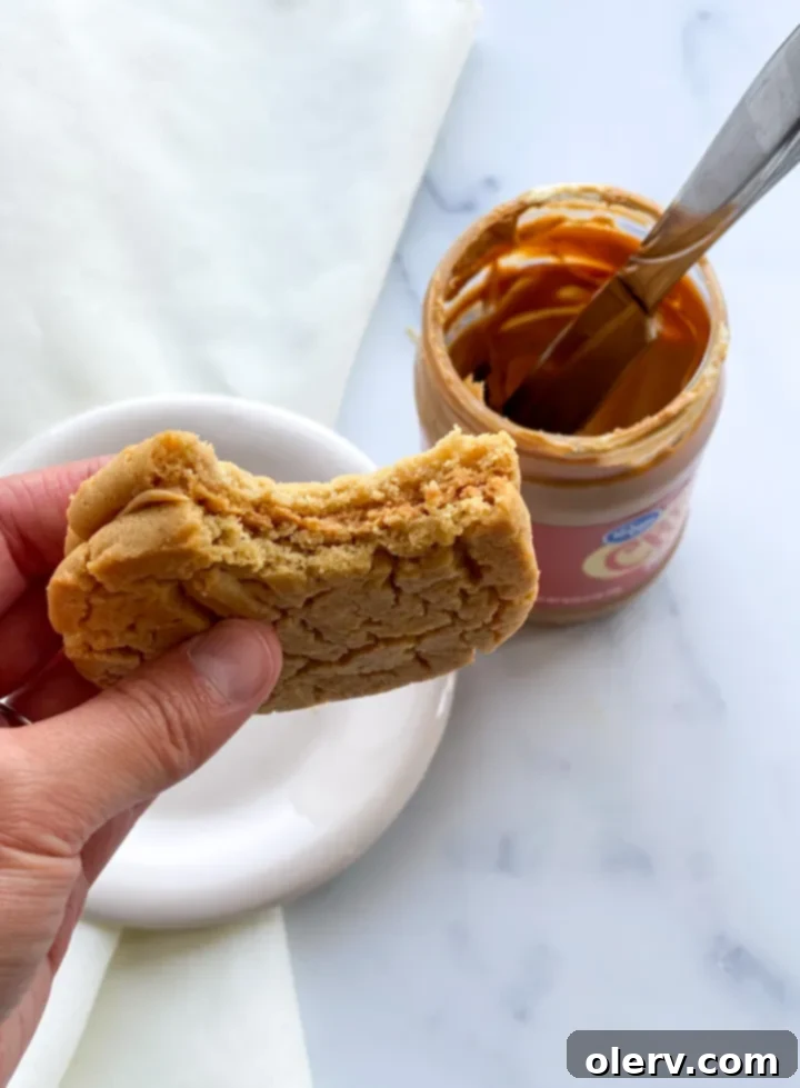 Peanut Butter Cookie Sandwiches 2 Two halves of a peanut butter sandwich cookie before being joined, showing the texture of the cookie.