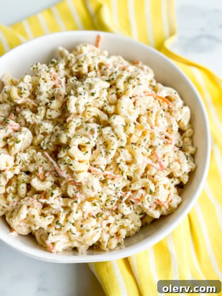 Creamy Island Macaroni Salad 5 A close-up of Hawaiian Macaroni Salad