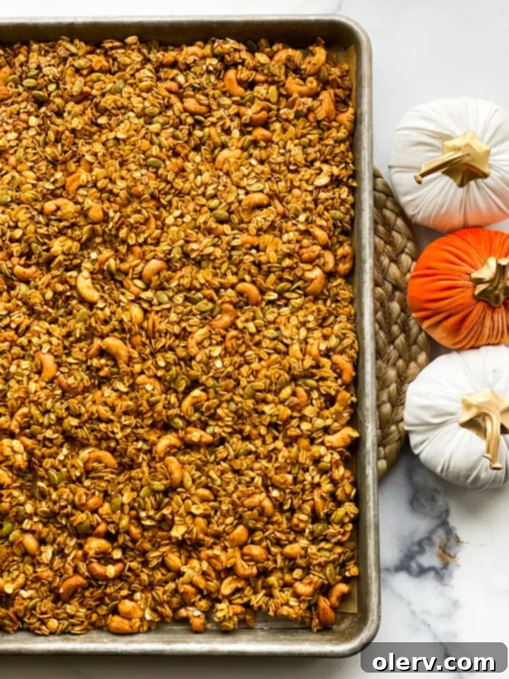Pumpkin Spice Crunch 2 Delicious homemade pumpkin granola in a bowl, ready to be enjoyed.