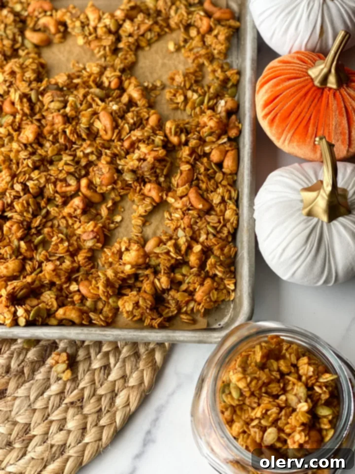 Pumpkin Spice Crunch 6 A serving of homemade pumpkin granola with fresh fruit and yogurt, perfect for a fall breakfast.