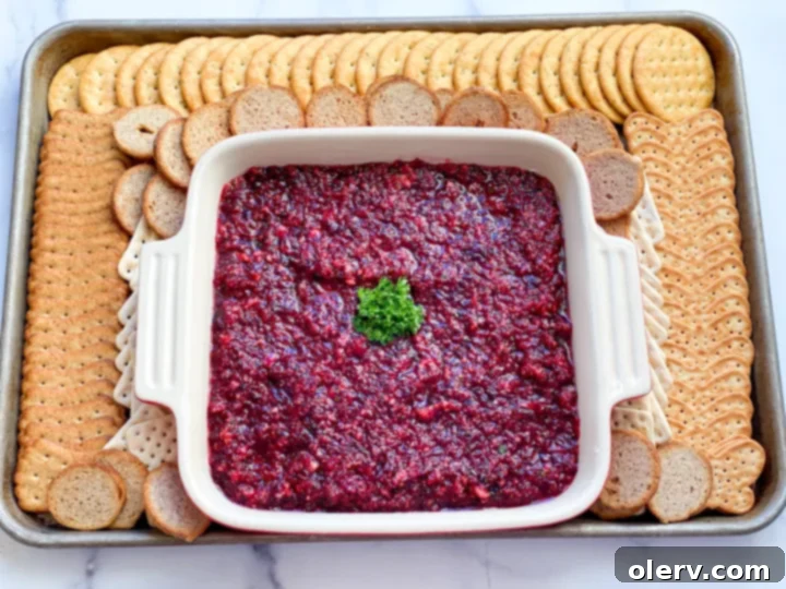 Creamy Cranberry Delight 3 Close-up of Cranberry Cream Cheese Dip with crackers