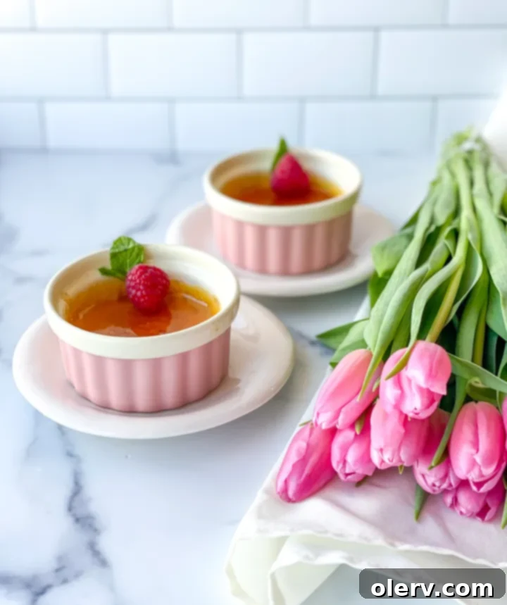 Effortless Creme Brulee Delight 5 Two servings of Creme Brulee in ramekins, ready to be served.