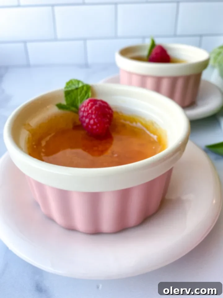 Effortless Creme Brulee Delight 6 A delicate Creme Brulee being prepared, showing the custard in a ramekin.