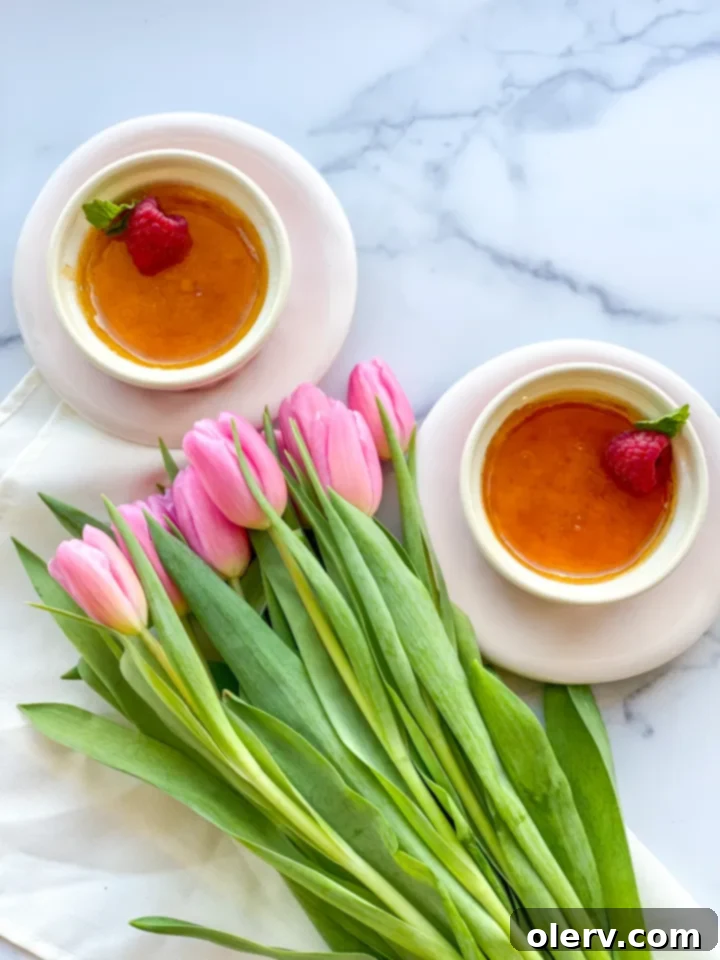 Effortless Creme Brulee Delight 7 The smooth, set custard of Creme Brulee in a ramekin, ready for its sugar topping.