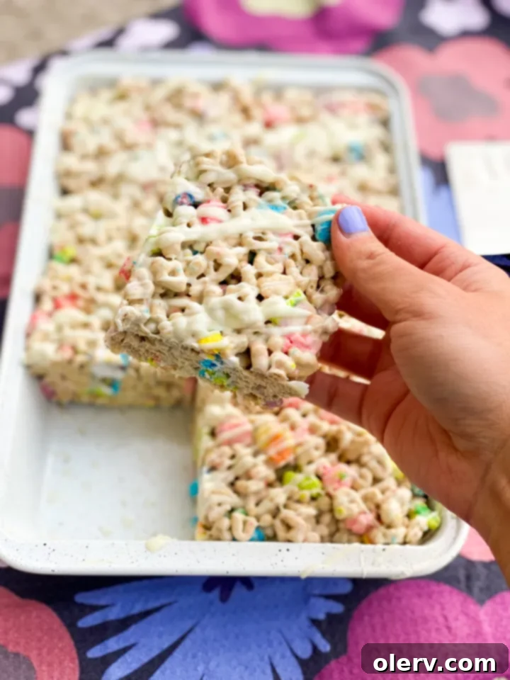 Lucky Charms Treat Bars 3 Close-up of Lucky Charms Cereal Bars showing texture and marshmallows