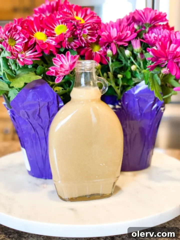 Homemade sticky caramel syrup ready for serving