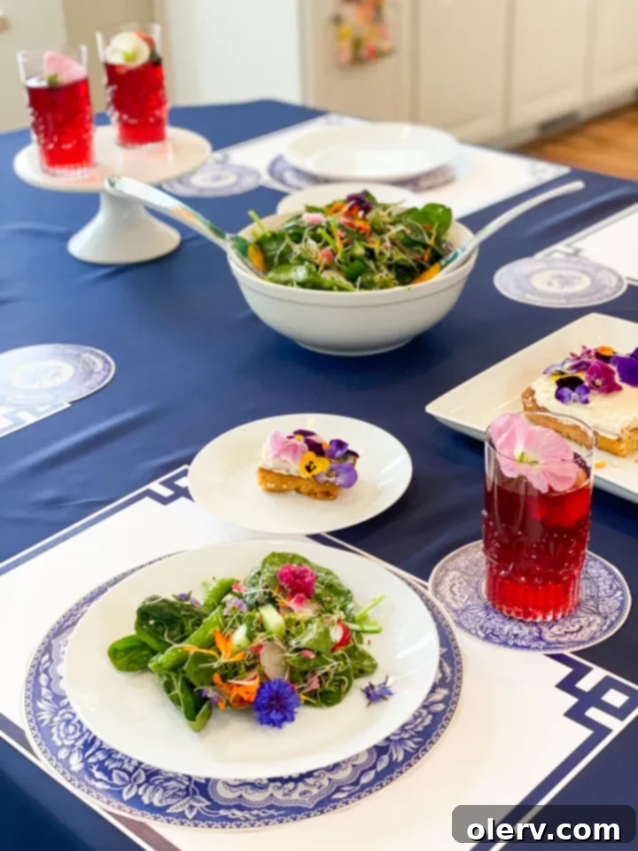 Mother's Day Celebration 2 Beautifully decorated table setting with edible flowers for Mother's Day