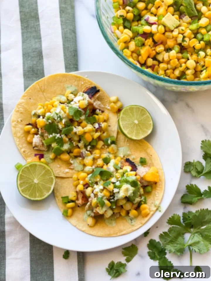 Lime Kissed Grilled Chicken Tacos 5 Close-up of corn salsa