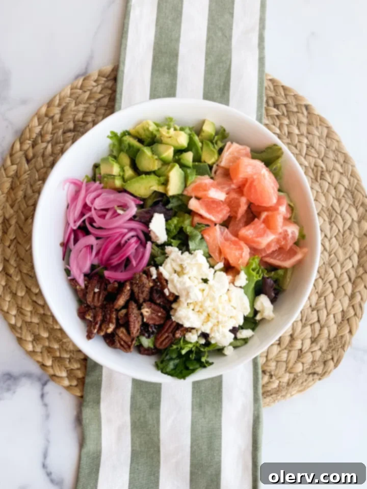 Refreshing Avocado Grapefruit Salad 4 Ingredients laid out for creamy citrus dressing