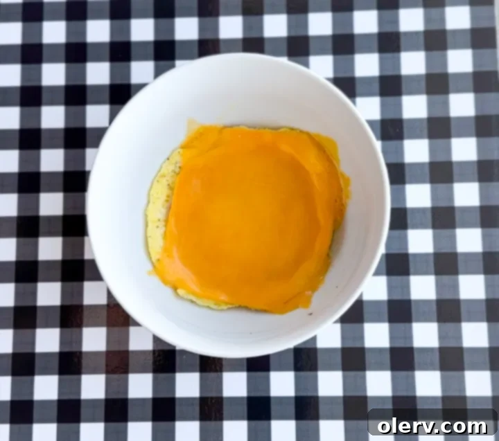 Instant Breakfast Sandwich 10 Step 6: Microwaving the egg, ham, and cheese to melt the cheese