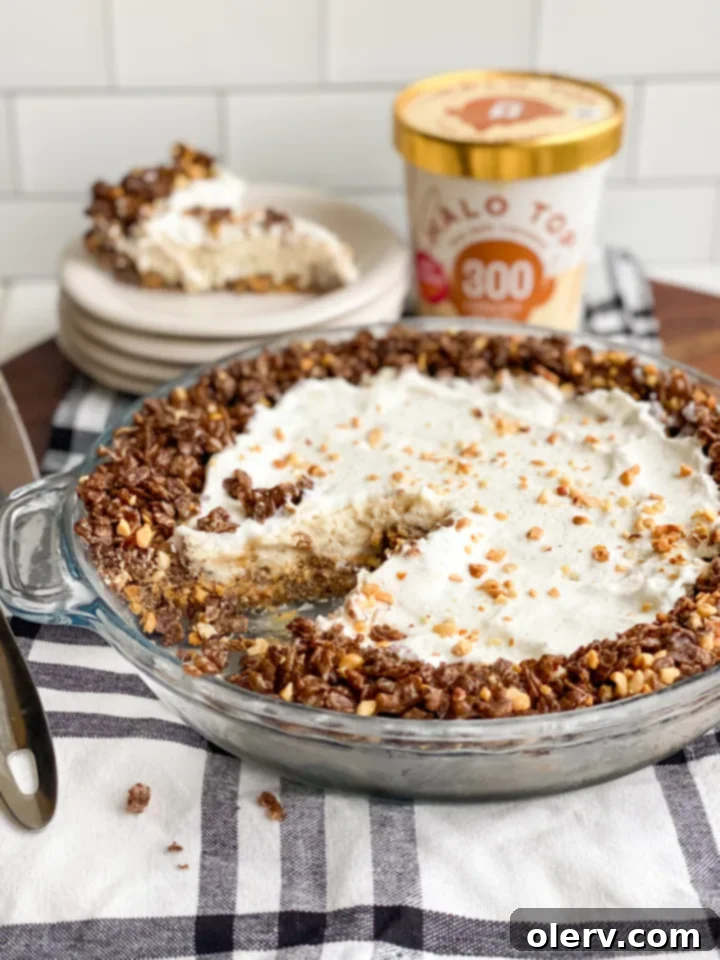 Decadent Caramel Crunch Ice Cream Pie 2 Caramel Crunch Ice Cream Pie slice on a plate