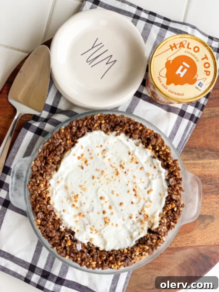 Decadent Caramel Crunch Ice Cream Pie 3 Close-up of Caramel Crunch Ice Cream Pie layers