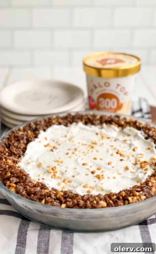 Decadent Caramel Crunch Ice Cream Pie 5 Caramel Crunch Ice Cream Pie in a pie dish