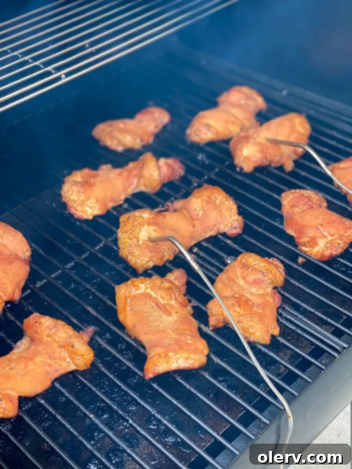 Succulent Smoked Boneless Chicken Thighs 4 Raw boneless chicken thighs, marinated and ready for the smoker