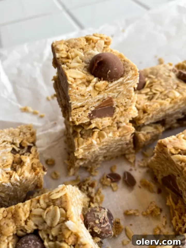 Make Your Own Heavenly Hunks 5 A hand holding a piece of homemade Heavenly Hunk, showcasing the moist interior and visible chocolate chips and oats.