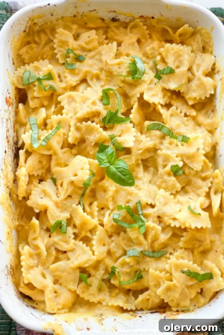 Butternut Squash Pasta served with a fork in a bowl