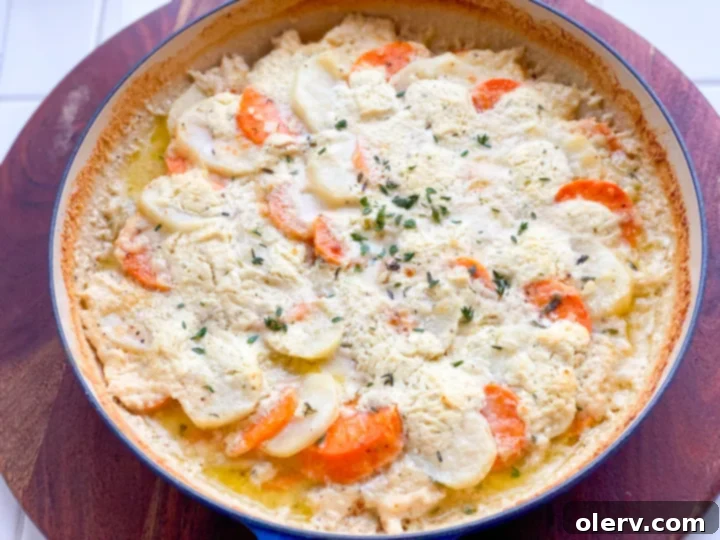 Sweet & Golden Potato Gratin 5 Ingredients for scalloped potatoes laid out