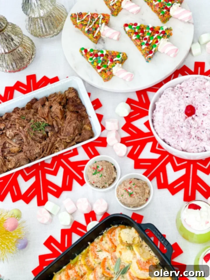 The Grinch's Feast 5 Grinch dinner party menu items beautifully arranged on a table