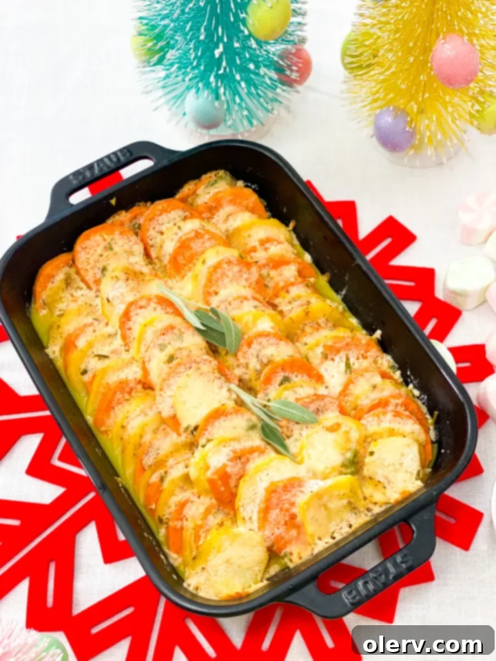 The Grinch's Feast 7 Who Hash, featuring colorful scalloped Yukon Gold and sweet potatoes