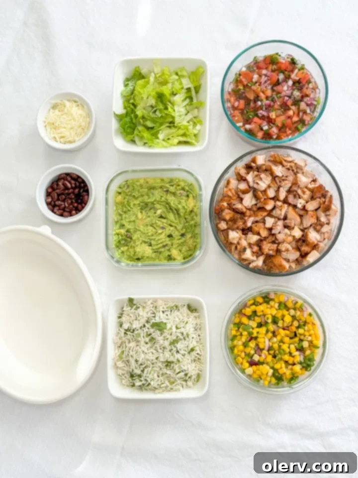 Southwest Chipotle Chicken Bowl 3 Freshly prepared ingredients for a homemade Chipotle Chicken Bowl