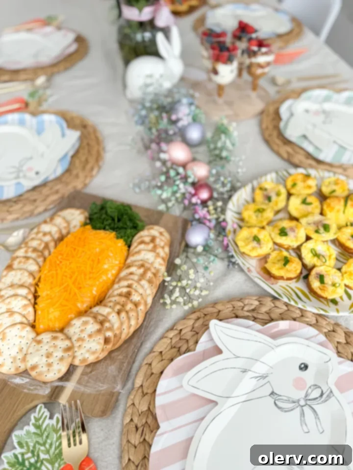 Hoppy Easter Bites 6 Elegant Easter table centerpiece with flowers and candles