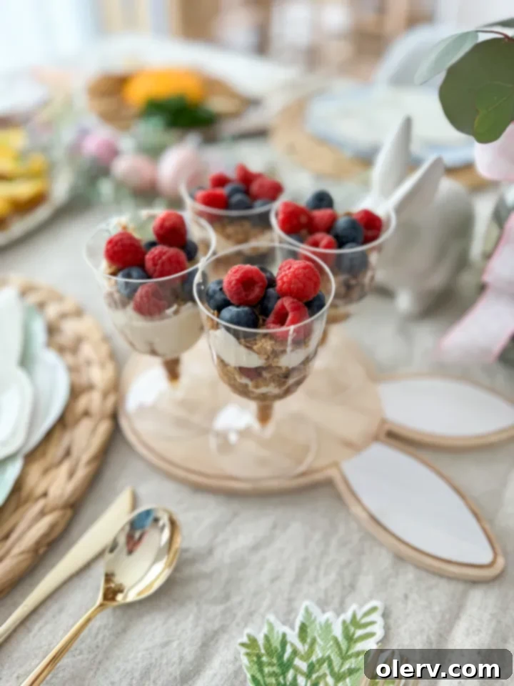 Layered Parfait Perfection 4 Delicious fruit parfait with visible layers of yogurt, granola, and berries in a glass cup