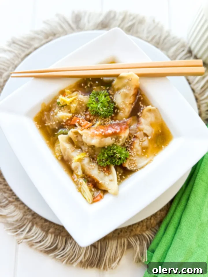 Sizzled Dumpling Soup 3 Close-up of frozen potstickers ready to be added to the soup.