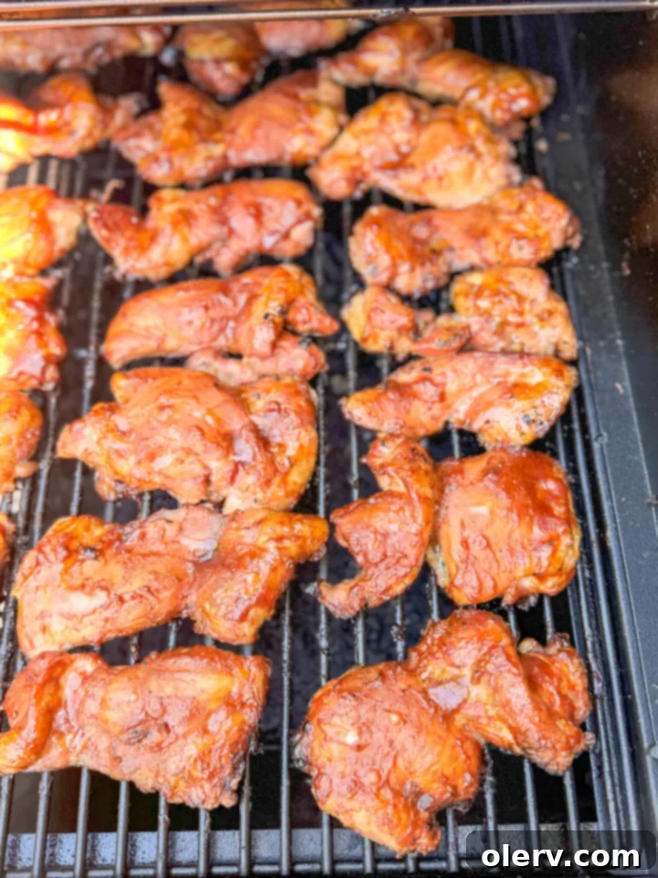 Slow-Smoked BBQ Perfection 2 perfectly smoked BBQ chicken thighs on a plate