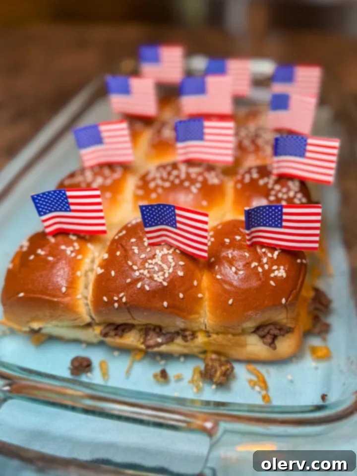 4 Winning Olympic Party Bites 4 A delicious tray of All-American Cheeseburger Sliders, ready for serving.