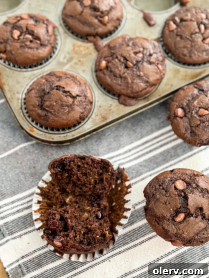 Decadent Chocolate Zucchini Muffins 5 Close-up of baked Chocolate Zucchini Muffins