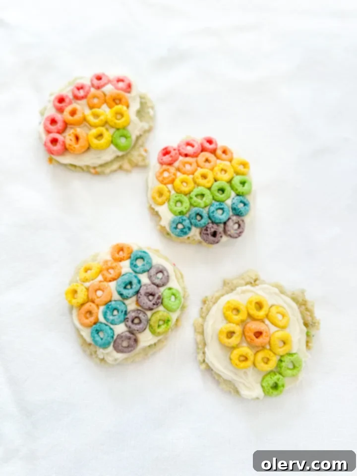 Retro Rainbow Sugar Cookies 6 Stack of Rainbow Soda Shop Sugar Cookies with frosting and Fruit Loops