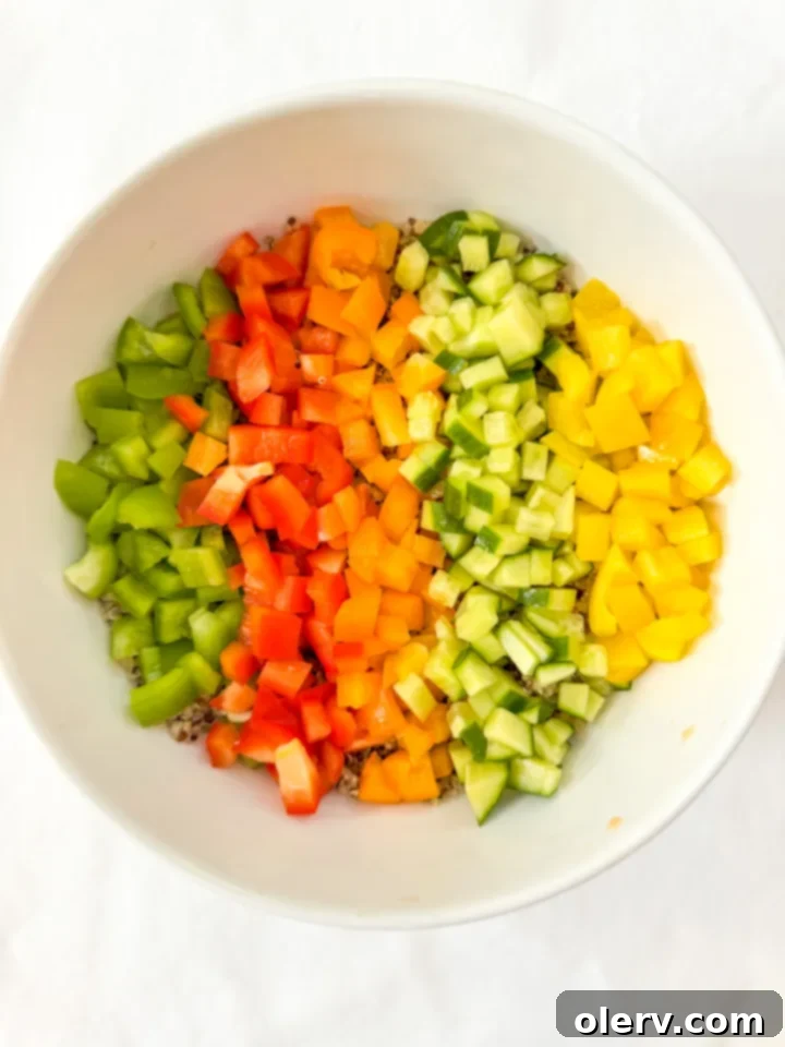 Confetti Salad, a refreshing summer quinoa and vegetable side dish.
