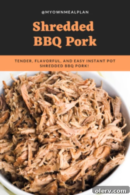 Shredded BBQ Pork pin image for social sharing on Pinterest