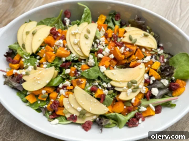 Crisp Apple Harvest Salad 5 Ingredients for homemade apple cider vinaigrette in a bowl