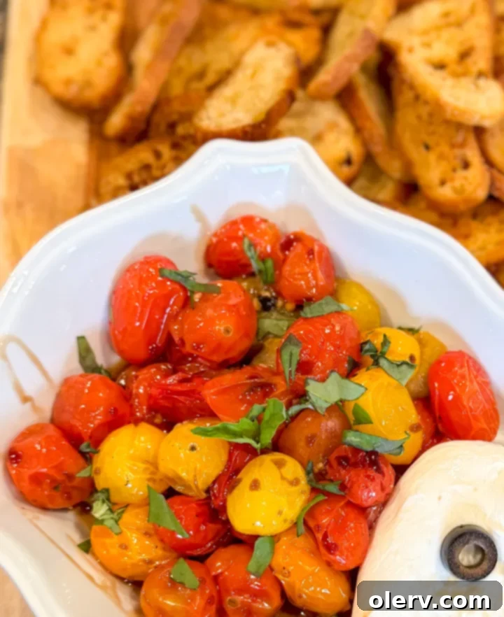 Burrata Bruschetta Dip recipe card for Pinterest sharing.