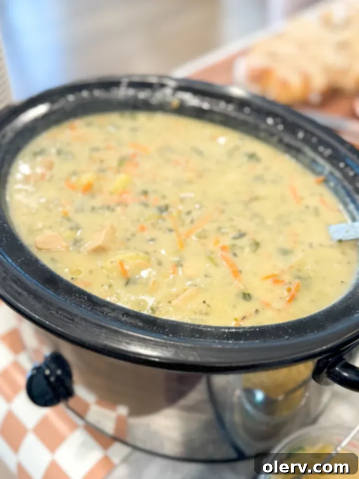 Creamy Chicken Gnocchi Comfort 4 Chicken Gnocchi Soup bubbling gently in a large white pot on a stovetop