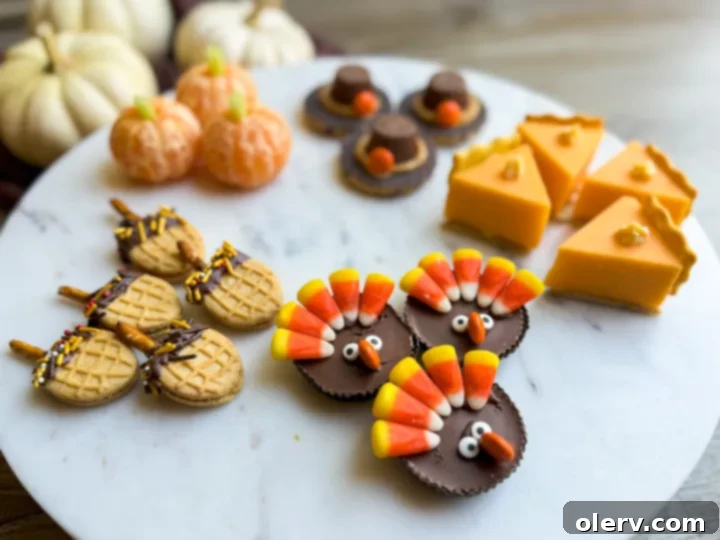 Mini Thanksgiving Delights 3 Close-up of a festive Thanksgiving table setting with tiny treats for children.