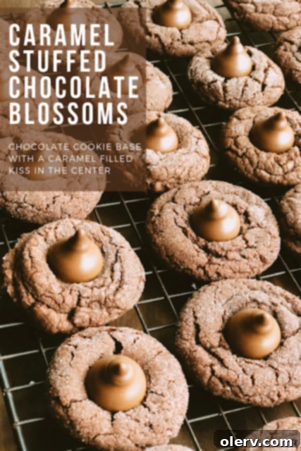 Pin this Caramel Stuffed Chocolate Blossoms recipe for later