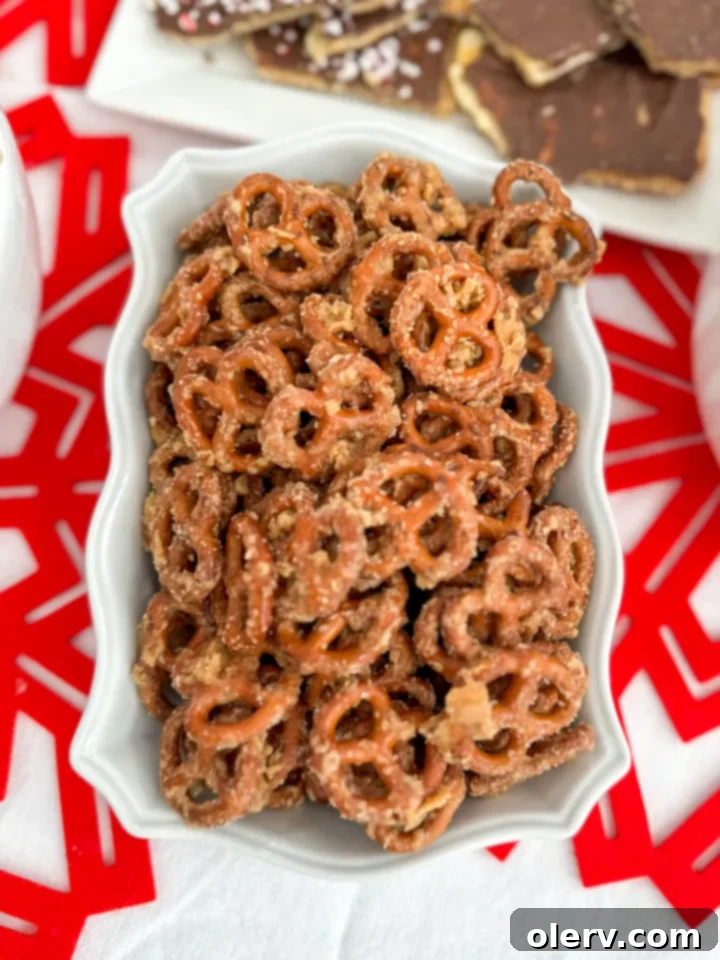 Sweet and Salty Toffee Pretzel Crunch 6 Close-up of finished Butter Toffee Pretzels, broken into clusters