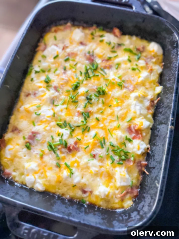 The Easy Overnight Breakfast Casserole ready to be covered and refrigerated