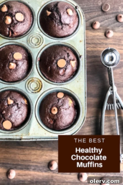 Pinterest pin graphic for healthy chocolate muffins