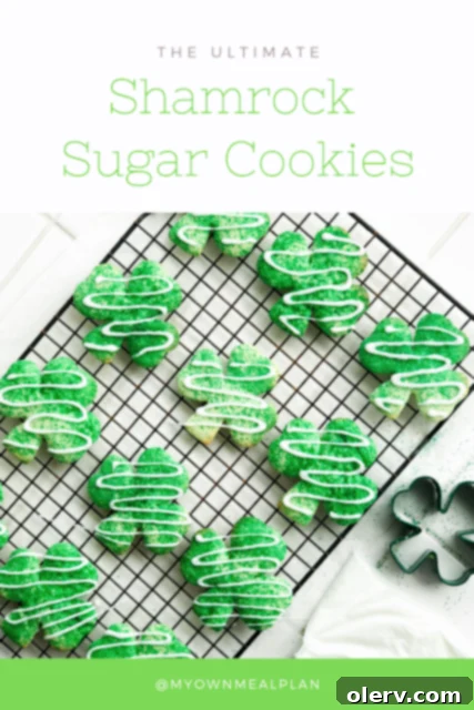 Finished Shamrock Sugar Cookies ready for serving on St. Patrick's Day