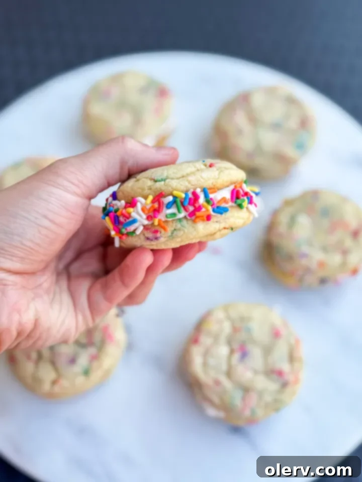 Vibrant Sprinkled Cookie Stacks 3 Close-up of Funfetti Sandwich Cookies