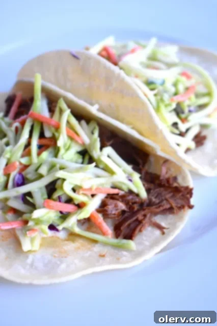 Smoky BBQ Beef Tacos 2 Instant Pot BBQ Beef Tacos with creamy coleslaw