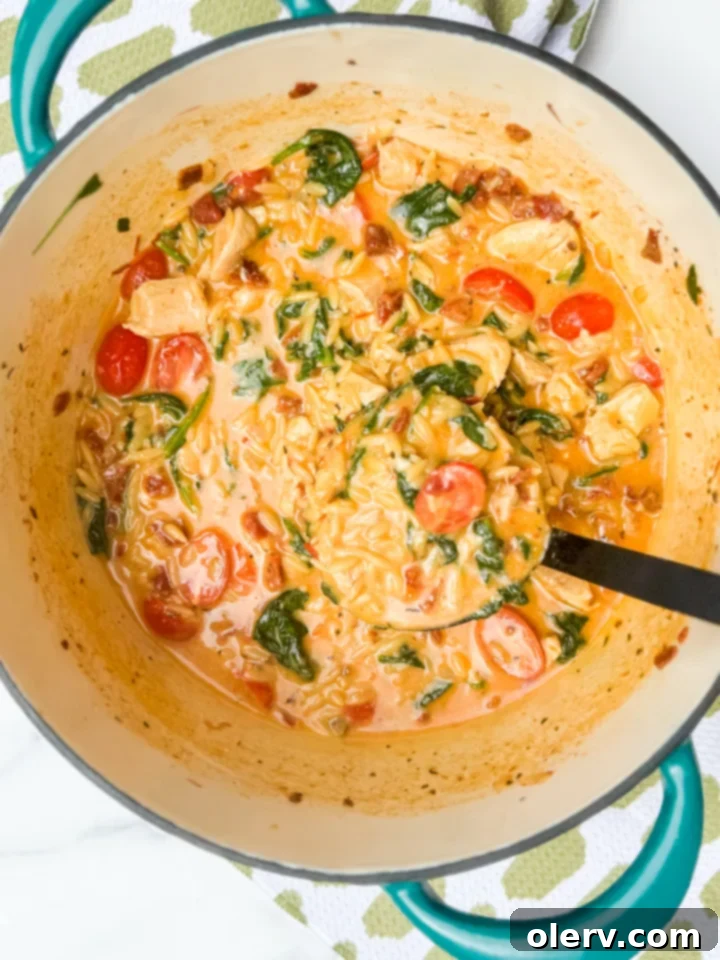 Marry Me Orzo Pasta in a serving bowl, ready to be eaten