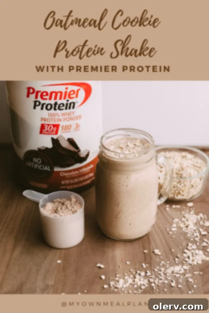 Oatmeal Cookie Protein Shake recipe card image for Pinterest